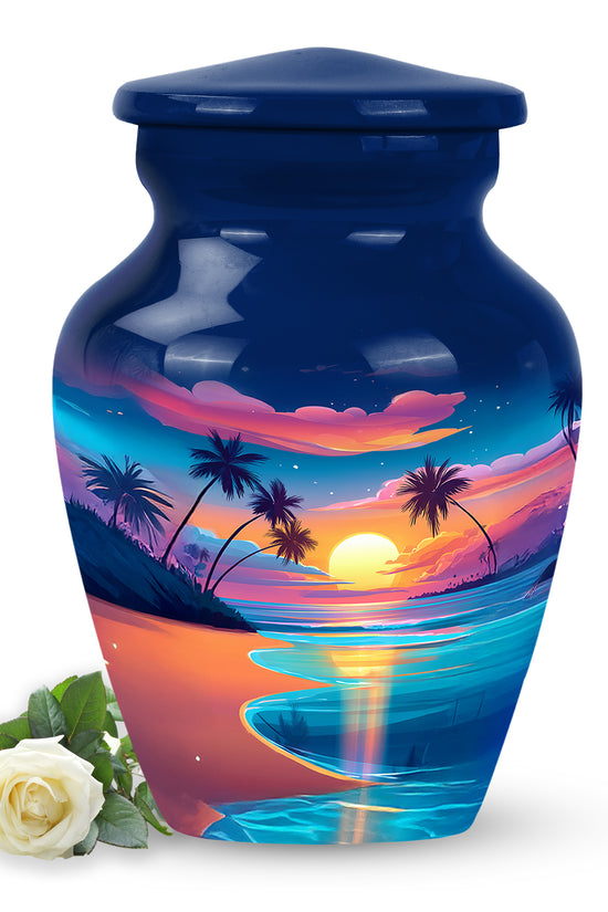 Blue Comforting Beach Memorial Urn for Ashes - 10-inch, 200 cu in - Yatskia