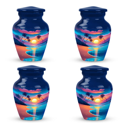 Cobalt Blue Beach Cremation Urn side profile showing urn shape - elegant classic beach relief with fine detailing - 10 inch aluminum urn for cremated remains