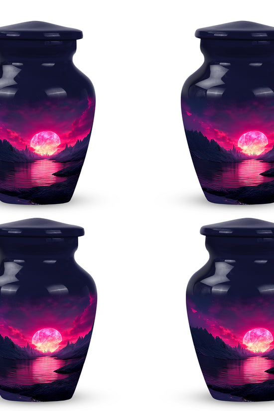 Indigo Beach Cremation Urn side profile showing urn shape - classic sculpted beach pattern on smooth aluminum - 10 inch aluminum urn for cremated remains