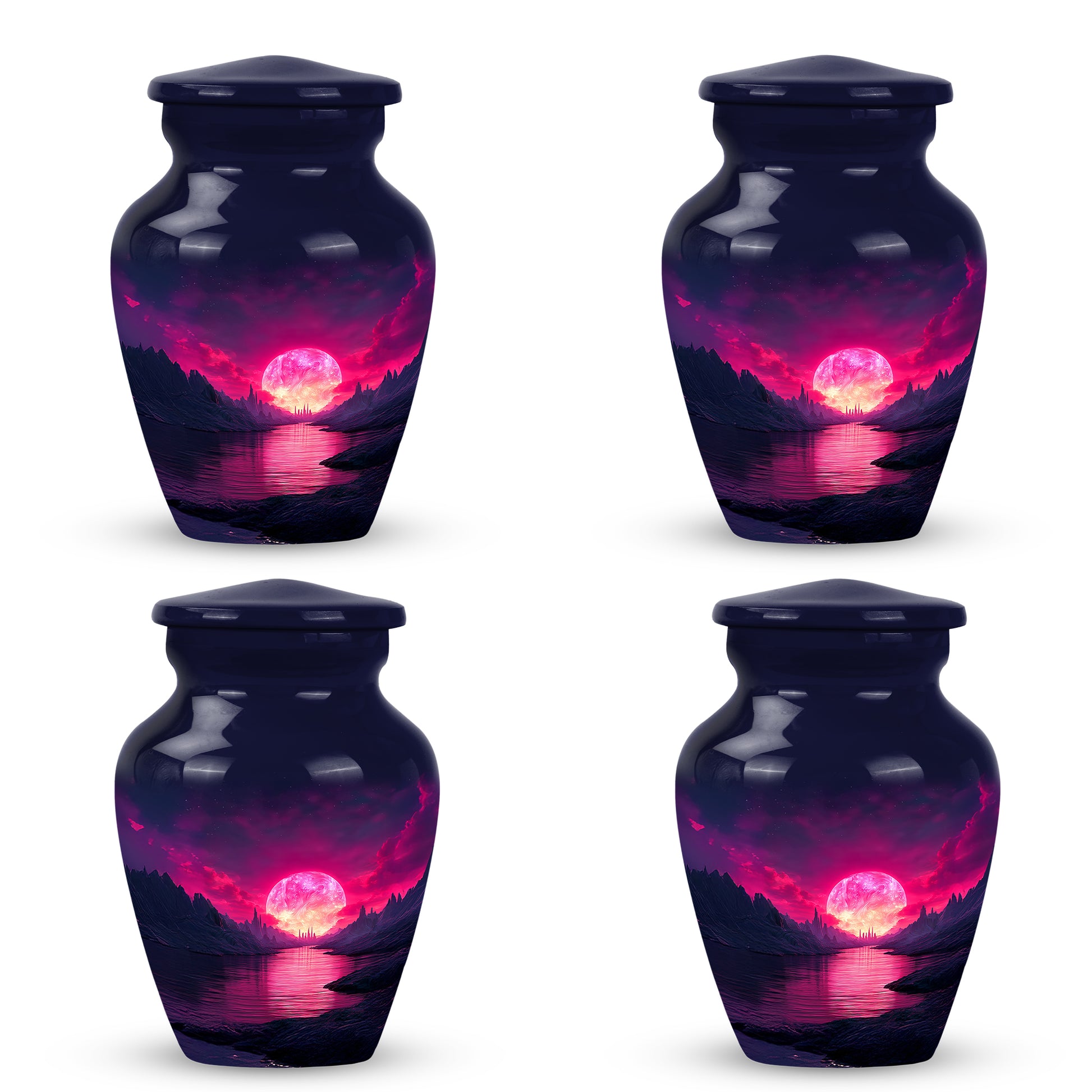 Indigo Beach Cremation Urn side profile showing urn shape - classic sculpted beach pattern on smooth aluminum - 10 inch aluminum urn for cremated remains
