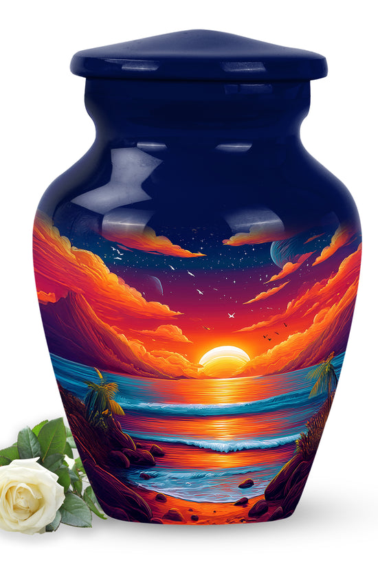 Blue Beach Homage Cremation Urns for Human Ashes - 10-inch, 200 cu in - Yatskia