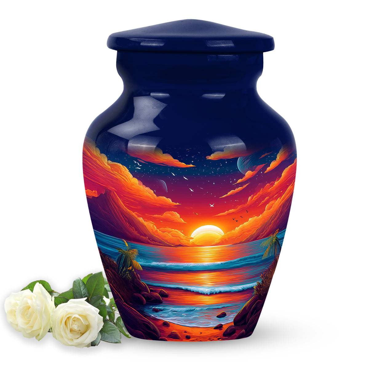 Blue Beach Homage Cremation Urns for Human Ashes - 10-inch, 200 cu in - Yatskia