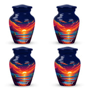 Slate Blue Beach Cremation Urn side profile showing urn shape - classic sculpted beach pattern on smooth aluminum - 10 inch aluminum urn for cremated remains