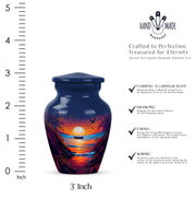 Steel Blue Beach Cremation Urn close-up of engraving and surface detail - traditional beach engraving with hand-polished finish - mini keepsake memorial for portion of cremation ashes