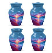 Sky Blue Beach Cremation Urn side profile showing urn shape - classic sculpted beach pattern on smooth aluminum - 10 inch aluminum urn for cremated remains
