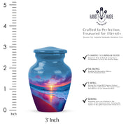 Calming Blue Beach Cremation Urn close-up of engraving and surface detail - traditional beach engraving with hand-polished finish - mini keepsake memorial for portion of cremation ashes