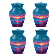 Slate Blue Beach Cremation Urn side profile showing urn shape - timeless beach motif etched into premium metal - 10 inch aluminum urn for cremated remains