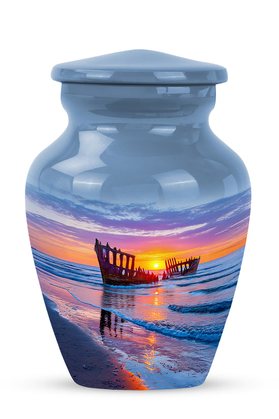 Personalized Elegant Beach Cremation Urns - Blue 10-inch, 200 cu in - Yatskia