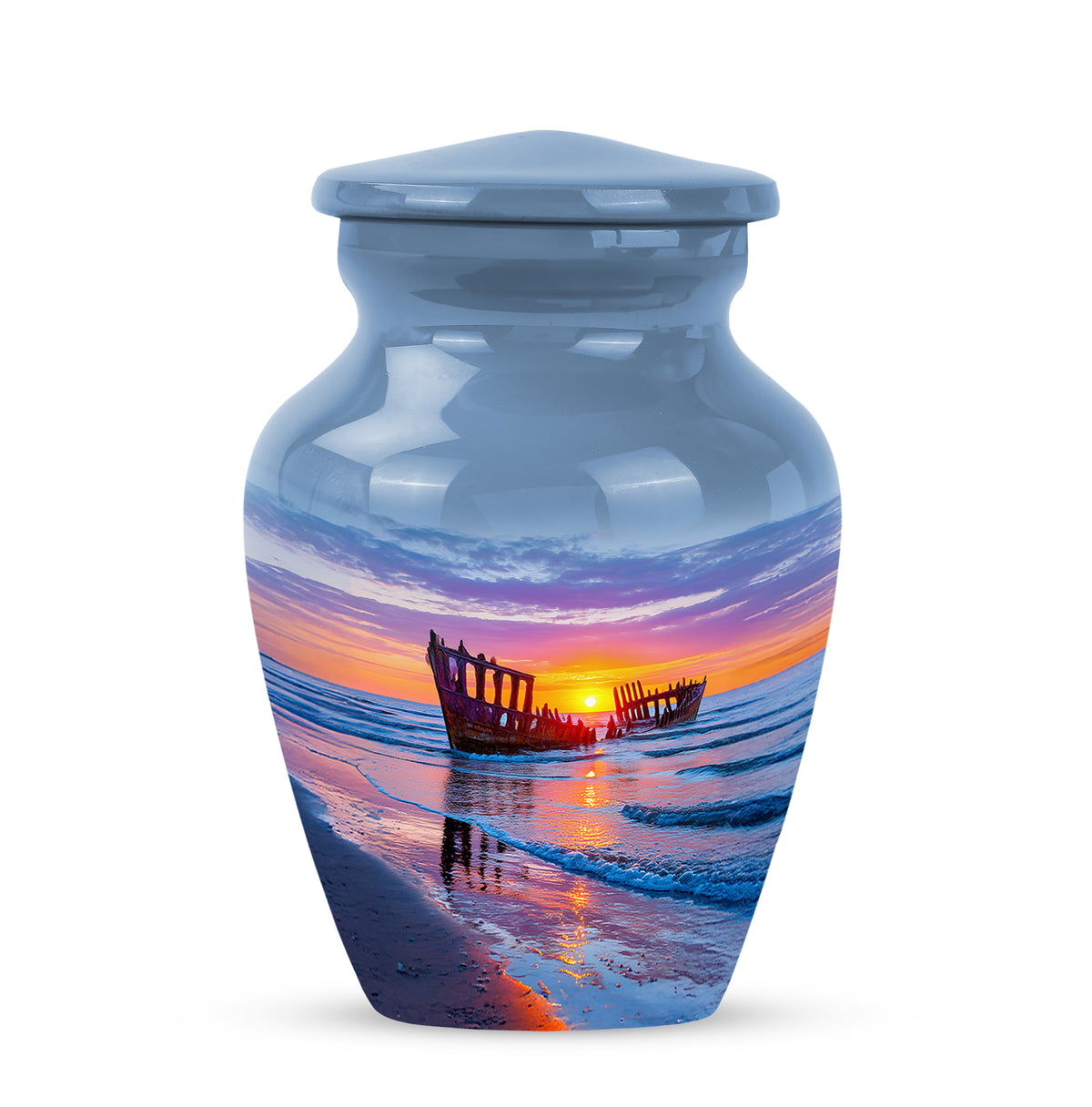 Personalized Elegant Beach Cremation Urns - Blue 10-inch, 200 cu in - Yatskia