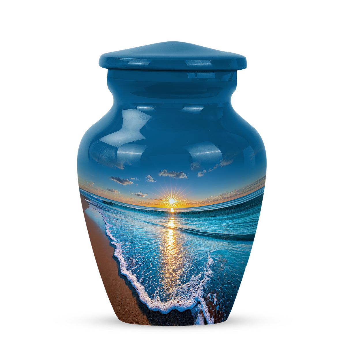 Personalized Elegant Beach Cremation Urns - Blue 10-inch, 200 cu in - Yatskia