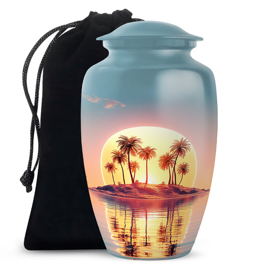 Tropical Island Sunset Funeral Urn - Beach Cremation Urn For Adult Ashes