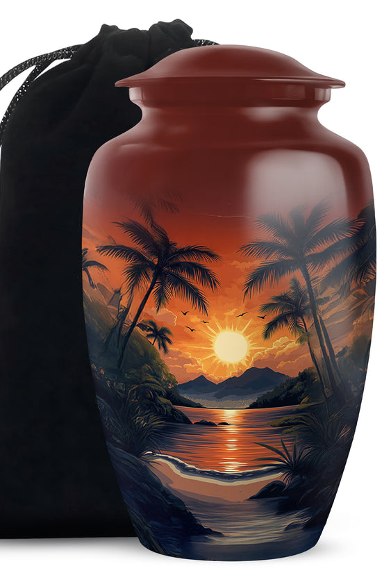 Tropical Memorial Urn - Ocean Sunset Cremation Urn For Adult Ashes