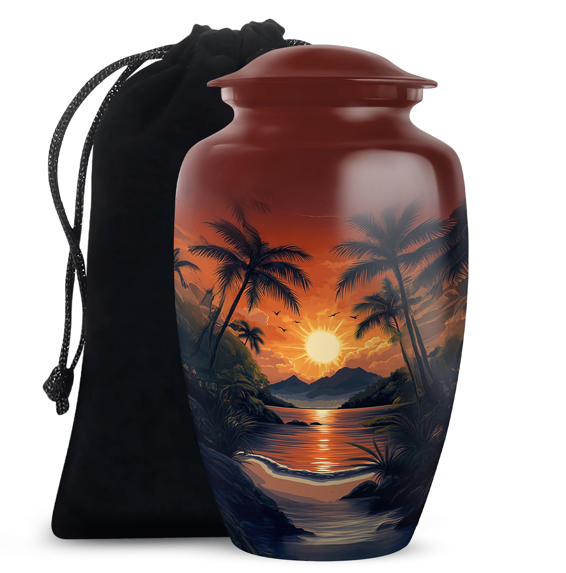Tropical Memorial Urn - Ocean Sunset Cremation Urn For Adult Ashes