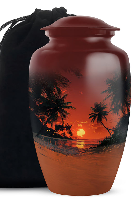 Ocean Sunset Memorial Urn - Island Sunset Design For Male & Female