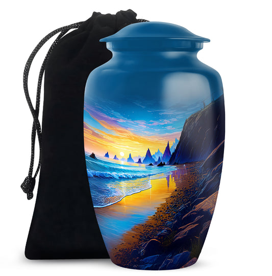 Coastal Sunset Landscape Urn – Ocean Cliff Cremation Urn For Burial