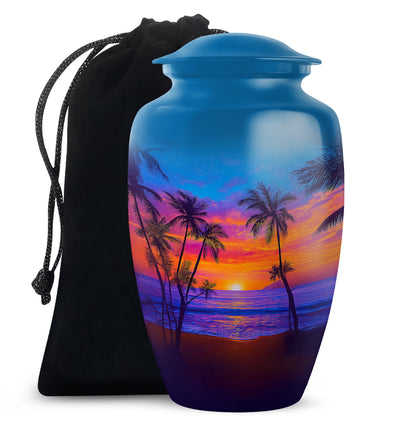 Tropical Island Sunset Burial Urn - Ocean Memorial Urn For Loved Ones
