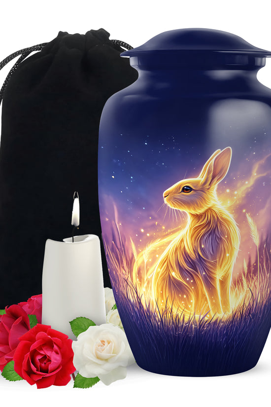 Golden Spirit Rabbit Memorial Urn - Night Field Cremation Urn For Burial