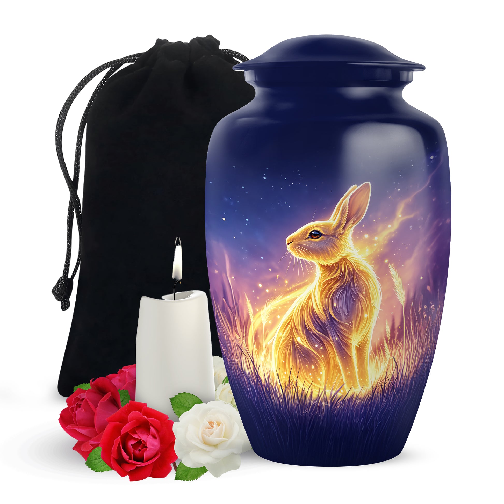 Golden Spirit Rabbit Memorial Urn - Night Field Cremation Urn For Burial