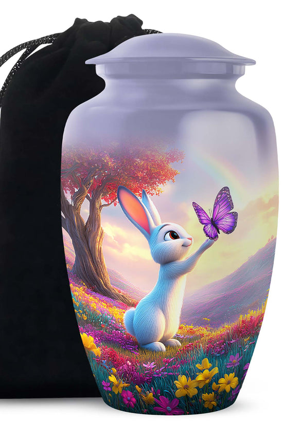 Colorful Bunny Cremation Urn - Butterfly Rabbit Memorial Urn For Burial
