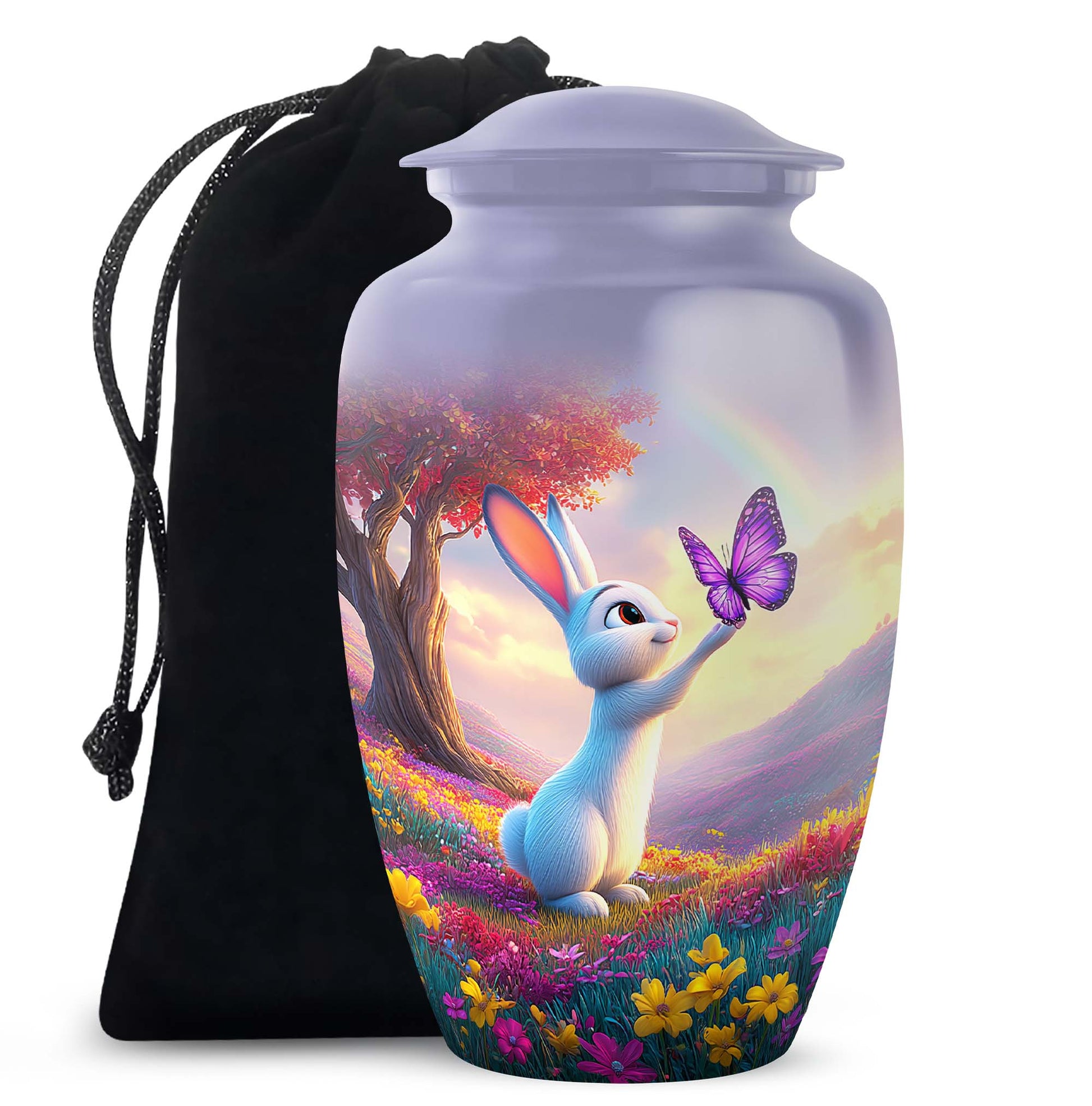 Colorful Bunny Cremation Urn - Butterfly Rabbit Memorial Urn For Burial