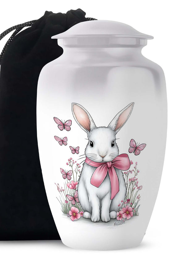 Cute Bunny Cremation Urn - Pink Bow Rabbit Memorial For Women