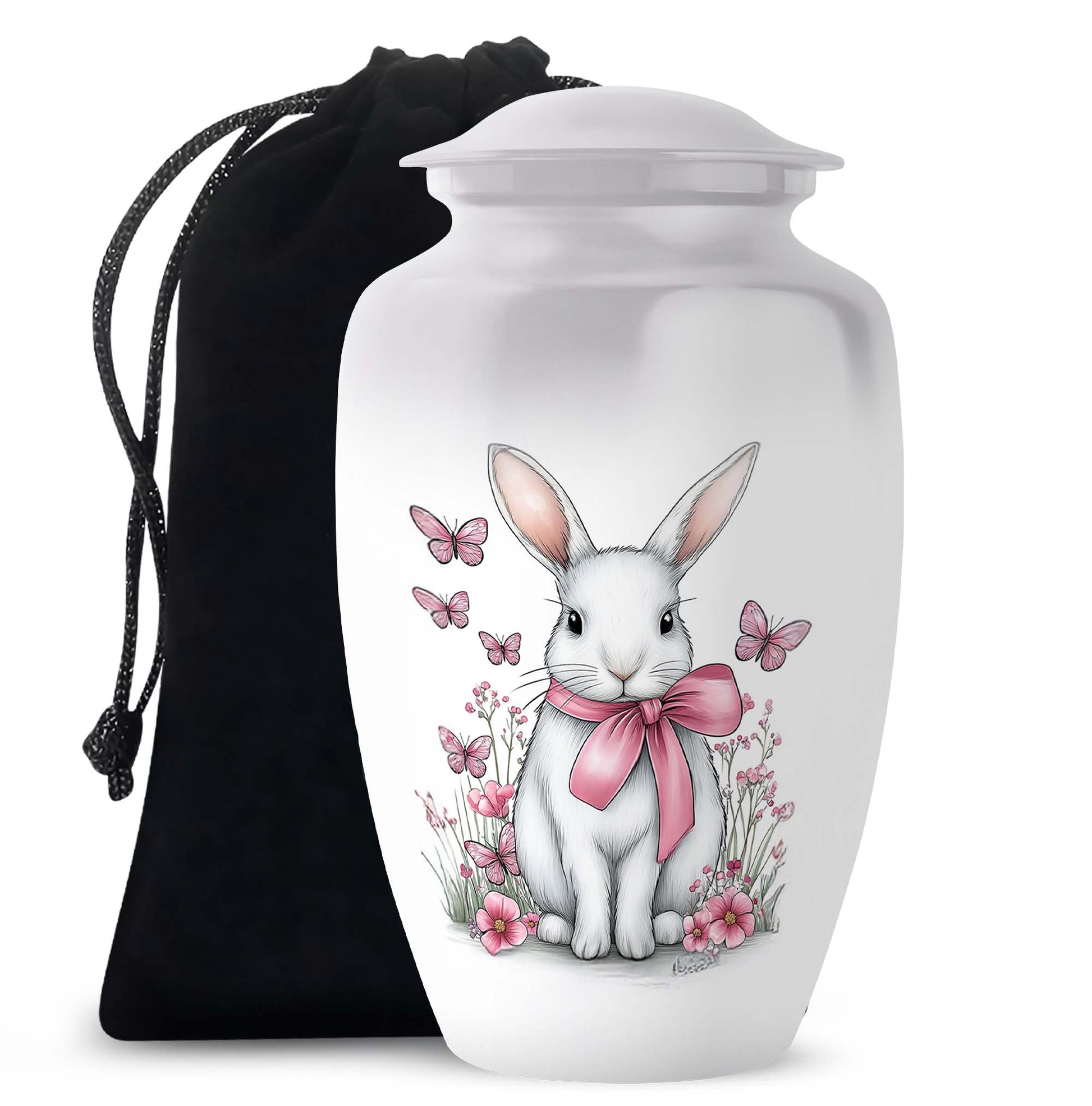 Cute Bunny Cremation Urn - Pink Bow Rabbit Memorial For Women