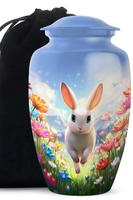 Floral Bunny Funeral Urn - Rabbit Memorial Urn For Loved Ones