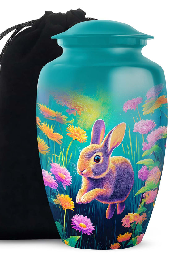 Cute Rabbit Funeral Urn - Floral Aluminium Cremation Urn For Ashes