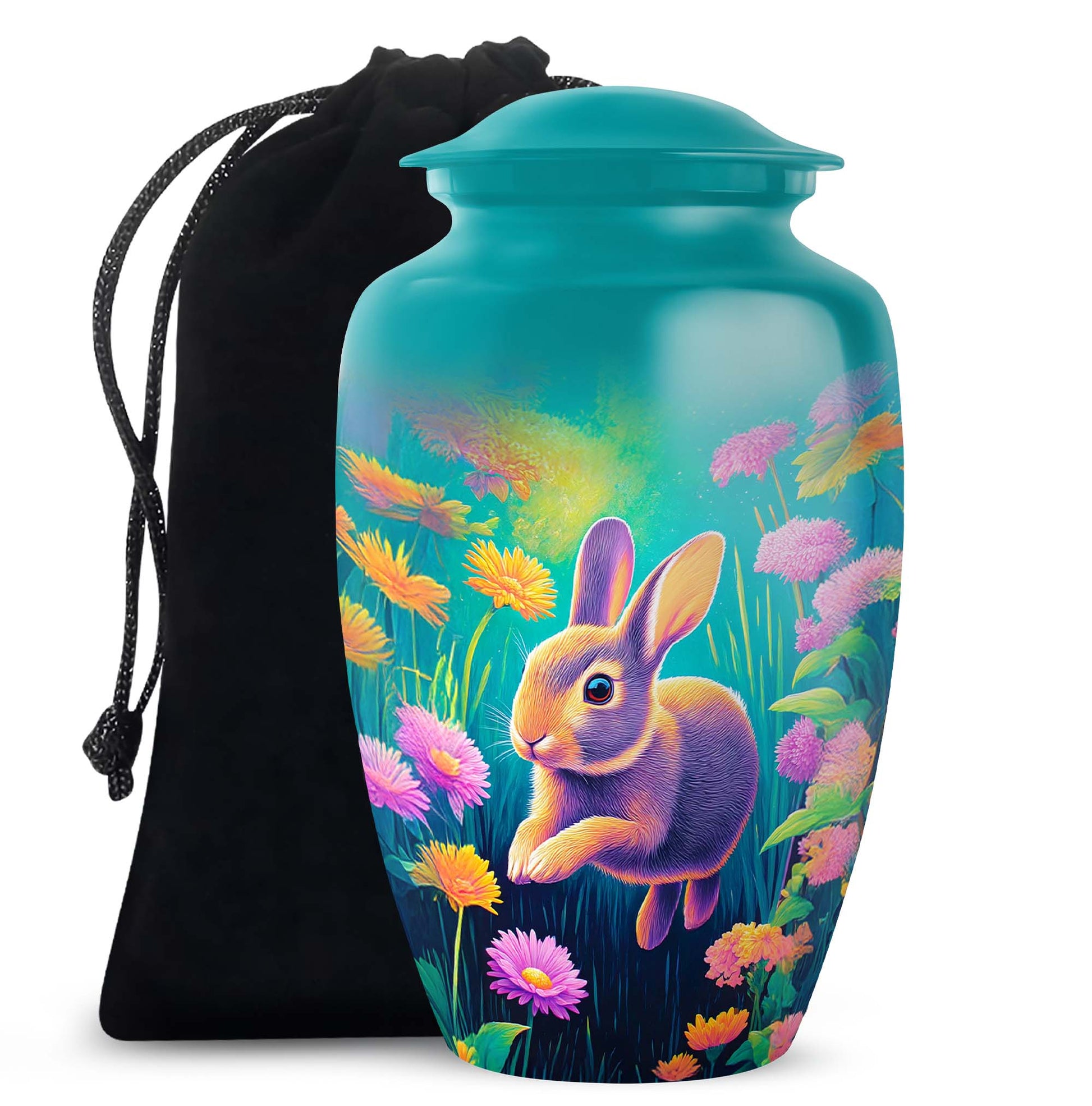 Cute Rabbit Funeral Urn - Floral Aluminium Cremation Urn For Ashes