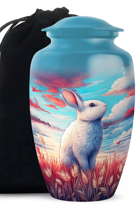 White Bunny Memorial Urn - Peaceful Rabbit Cremation Urn For Ashes