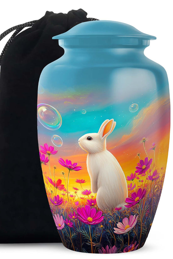 Floral White Rabbit Memorial Urn - Peaceful Tribute Urn For Loved Ones