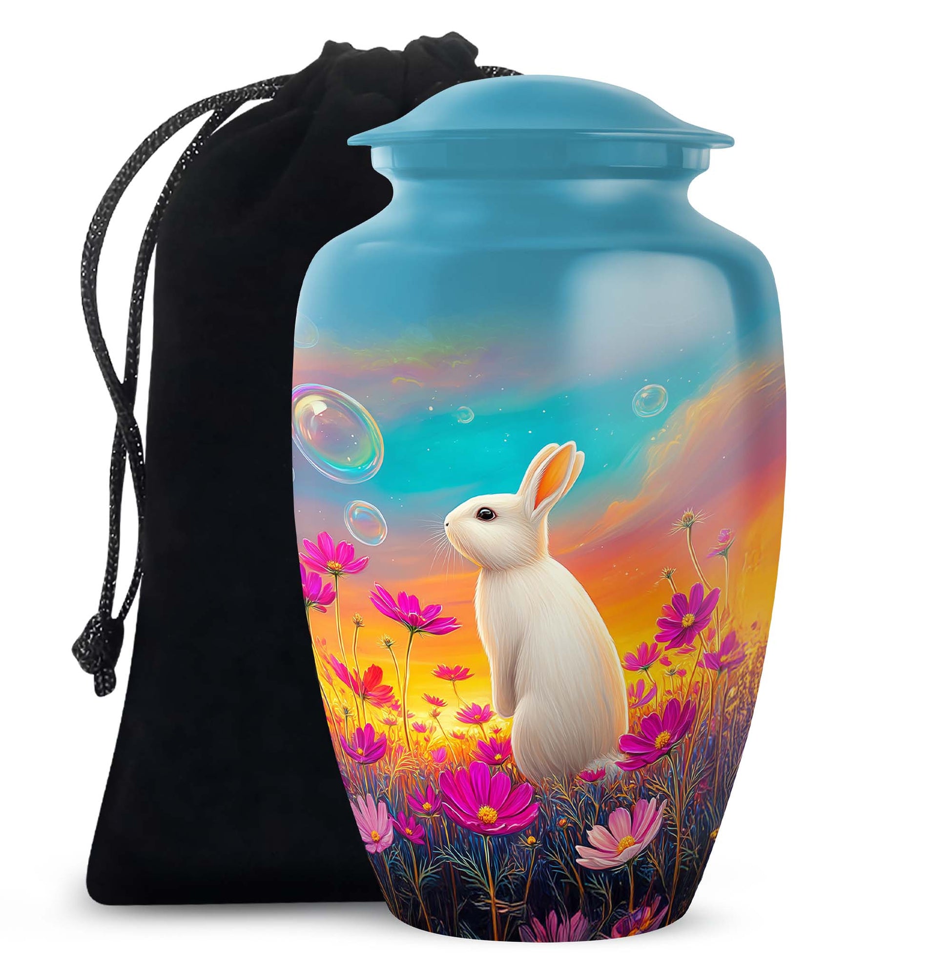 Floral White Rabbit Memorial Urn - Peaceful Tribute Urn For Loved Ones