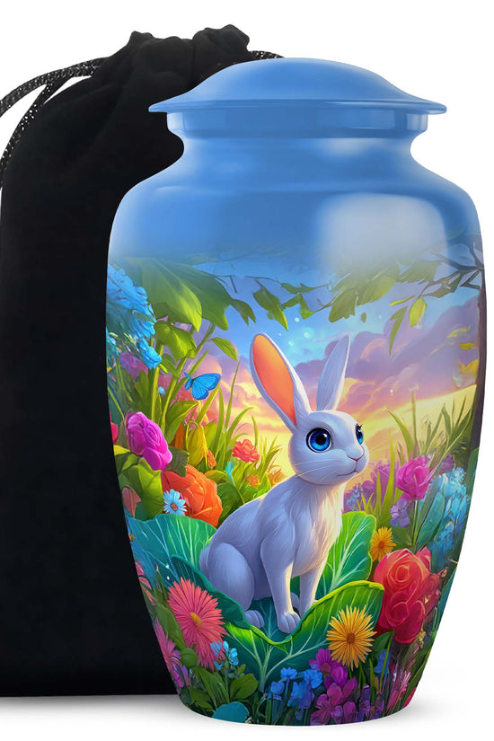 Artistic Rabbit Cremation Urn - Beautiful Floral Cremation Urn For Ashes