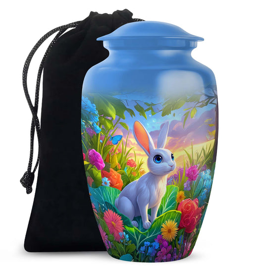 Artistic Rabbit Cremation Urn - Beautiful Floral Cremation Urn For Ashes
