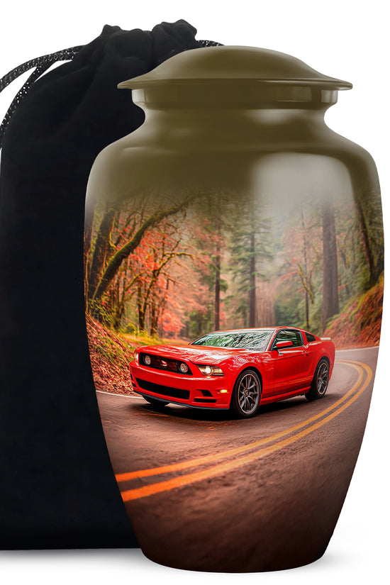 Red Sports Car Cremation Urn - Forest Memorial Urn For Burial