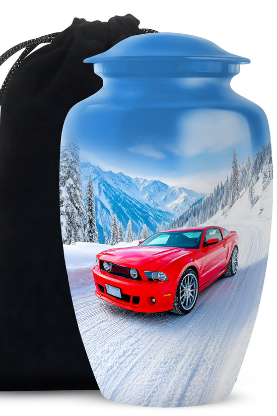 Red Sports Car Cremation Urn - Snow Mountain Memorial Urn For Loved ones