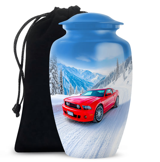Red Sports Car Cremation Urn - Snow Mountain Memorial Urn For Loved ones