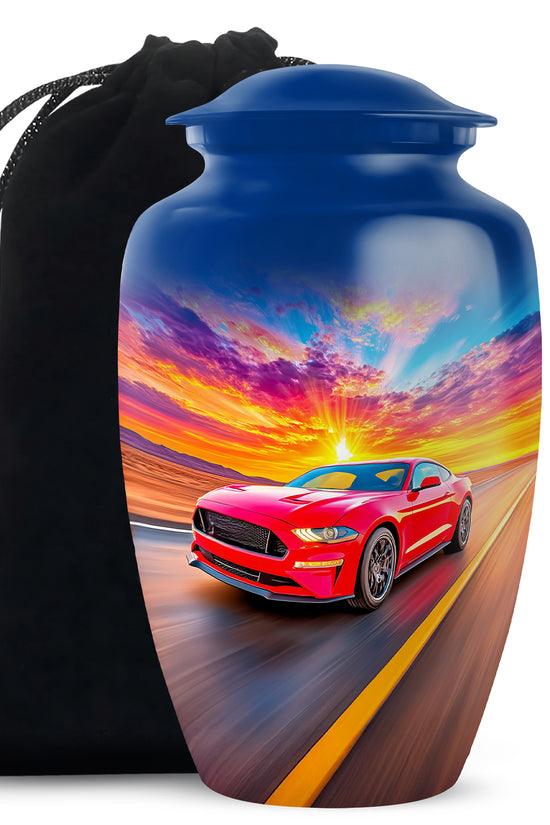 Red Sports Car Funeral Urn - Sunset Highway Memorial Urn For Burial