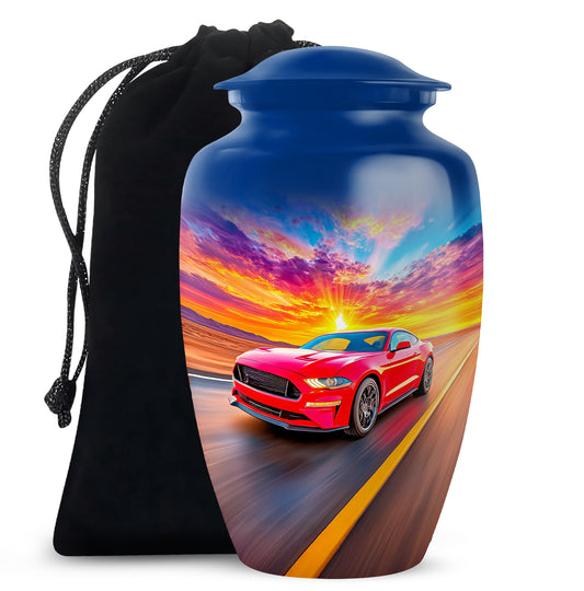 Red Sports Car Funeral Urn - Sunset Highway Memorial Urn For Burial