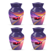 Misty Blue Car Cremation Urn side profile showing urn shape - classic sculpted car pattern on smooth aluminum - 10 inch aluminum urn for cremated remains