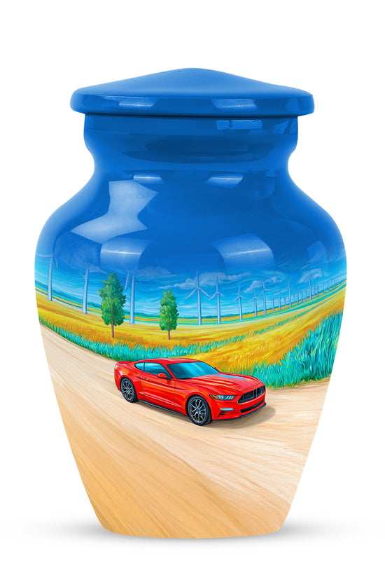 Luminous Blue Car Heritage Urn for Human Ashes - 10-inch, 200 cu in - Karyliz