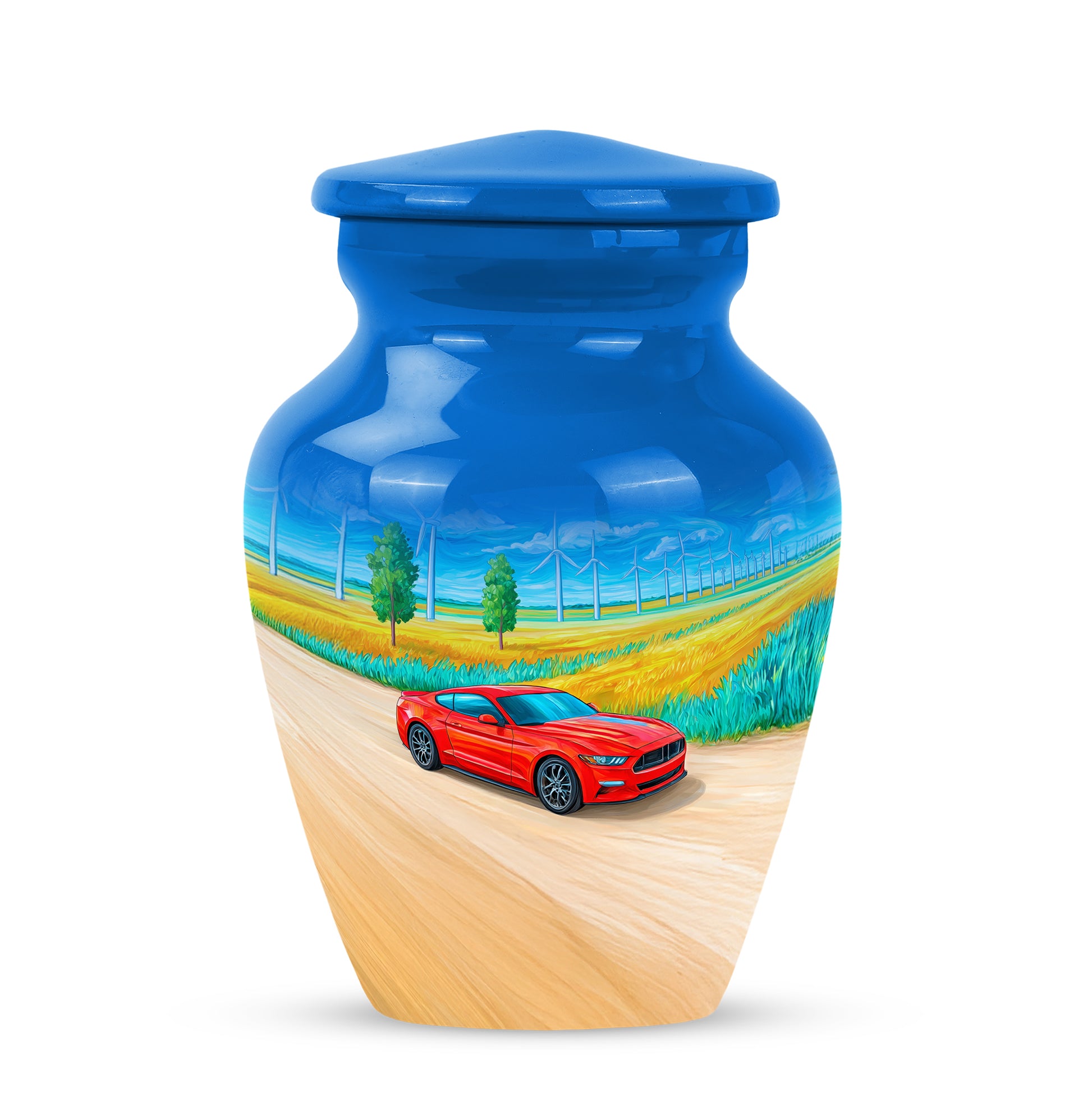 Luminous Blue Car Heritage Urn for Human Ashes - 10-inch, 200 cu in - Karyliz
