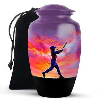 Sunset Baseball Player Urn - Cremation Urn For Human Ashes