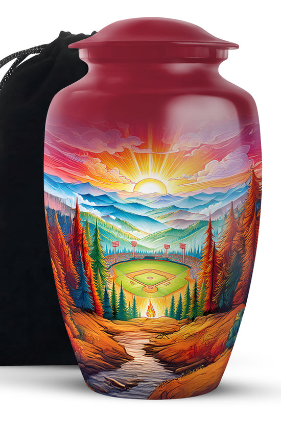 Mountain Baseball Field Urn - Artistic Cremation Urn For Loved Ones