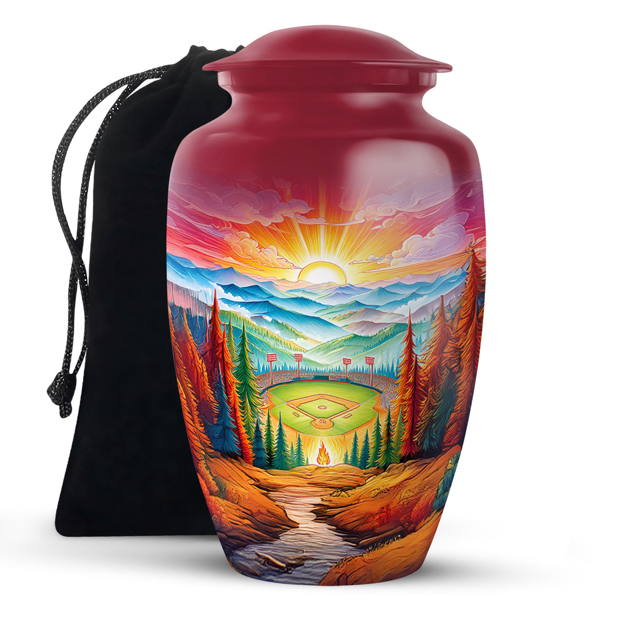 Mountain Baseball Field Urn - Artistic Cremation Urn For Loved Ones