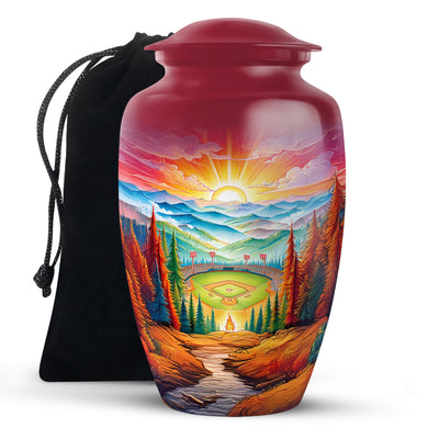Mountain Baseball Field Urn - Artistic Cremation Urn For Loved Ones