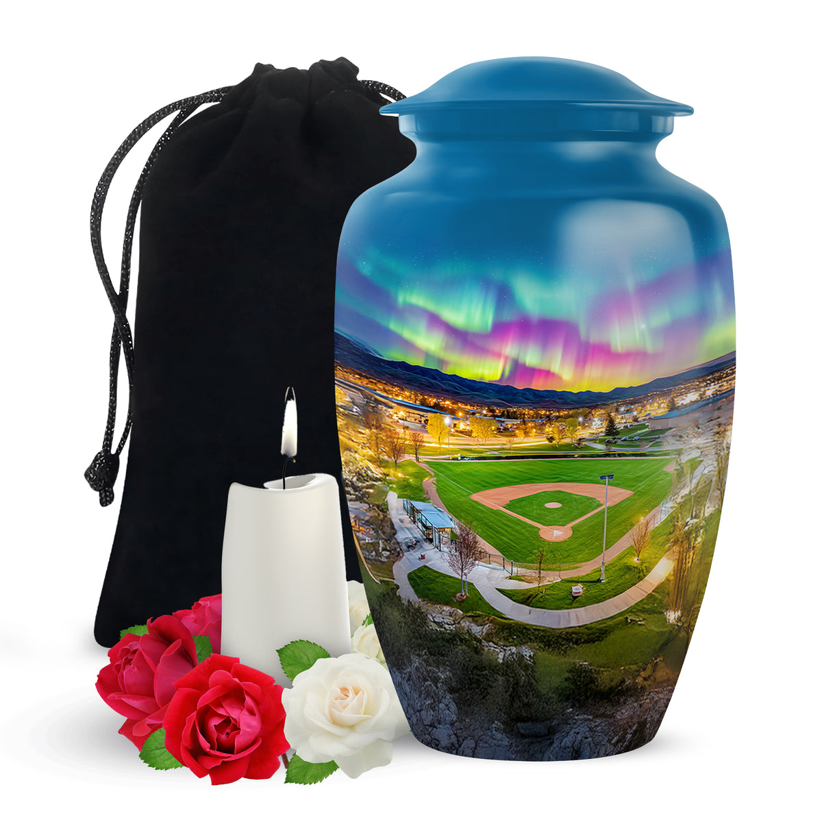Baseball Field Memorial Urn - Northern Lights Urn For Adult