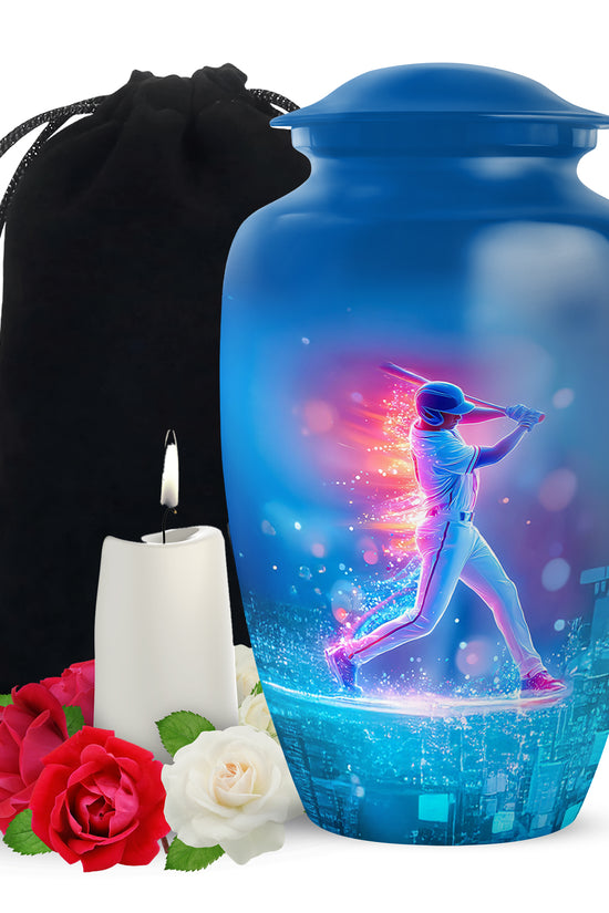 Neon Baseball Batter Cremation Urn - Memorial Urn For Loved Ones