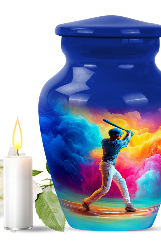 Blue Serene Baseball Memorial Urn for Ashes - 10-inch, 200 cu in - Yatskia