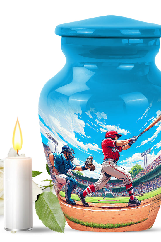Blue Baseball Cremation Urns - Glorious Benediction 10-inch, 200 cu in - Yatskia
